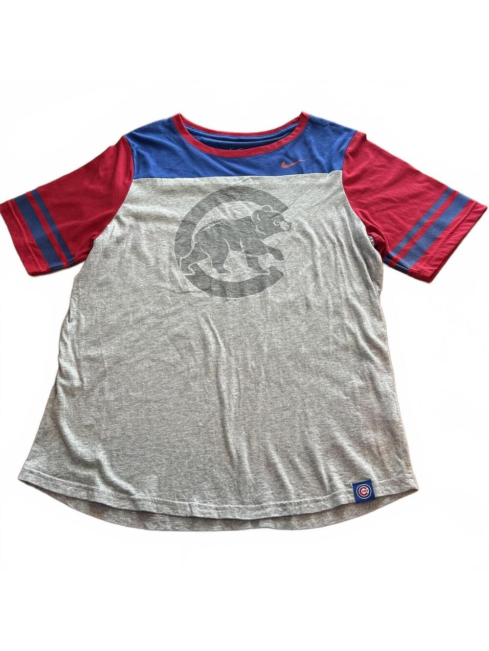 MLB Chicago Cubs Women's Nike Baseball T-Shirt XL Gray Blue Red Short Sleeve